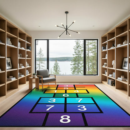 Vibrant Rainbow Numbered Hopscotch Art Rug