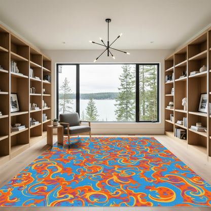 Blue Orange Yellow Swirls Rug