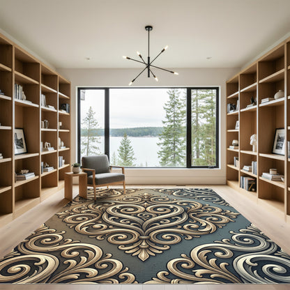 Luxe Gold Ornate Scrollwork Rug