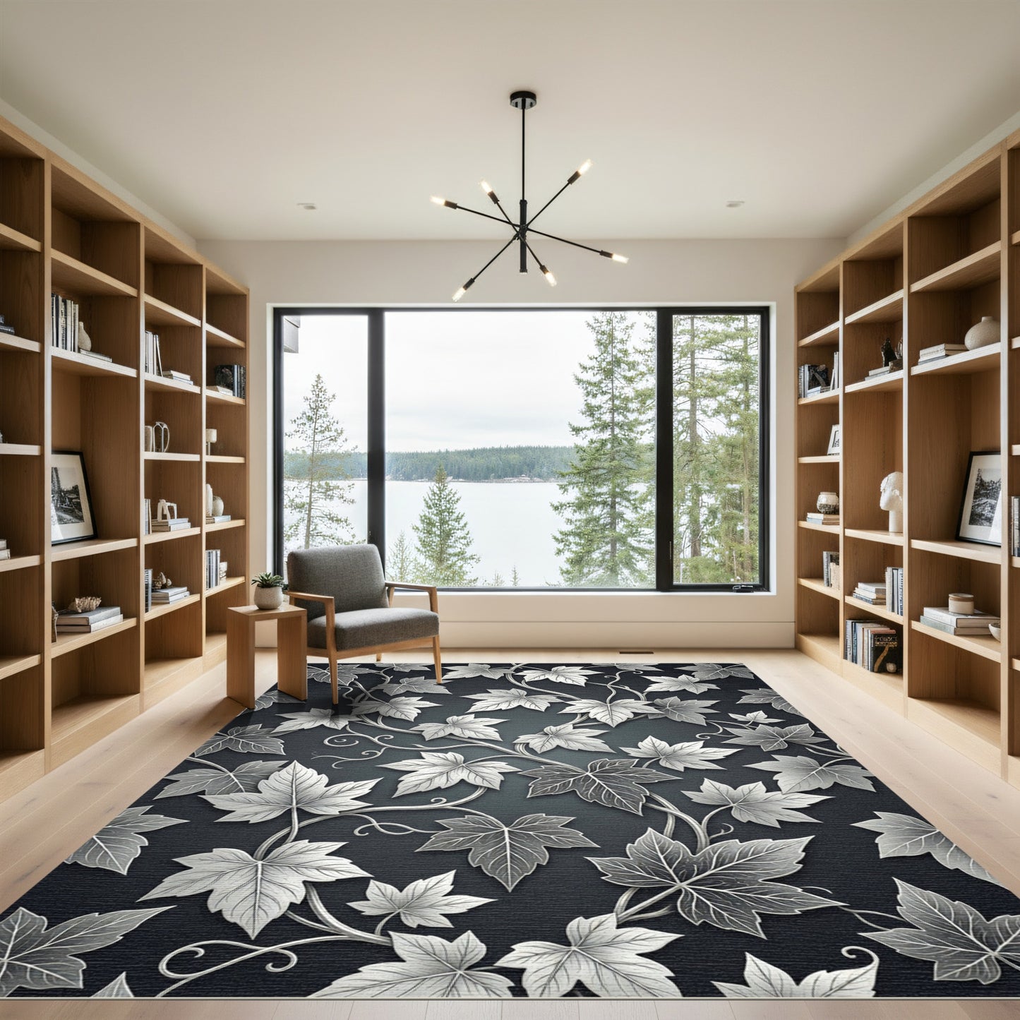 Silver Leaf Vine Pattern Rug