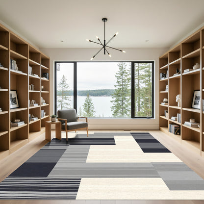 Modern Gray Geometric Stripe Collage Rug