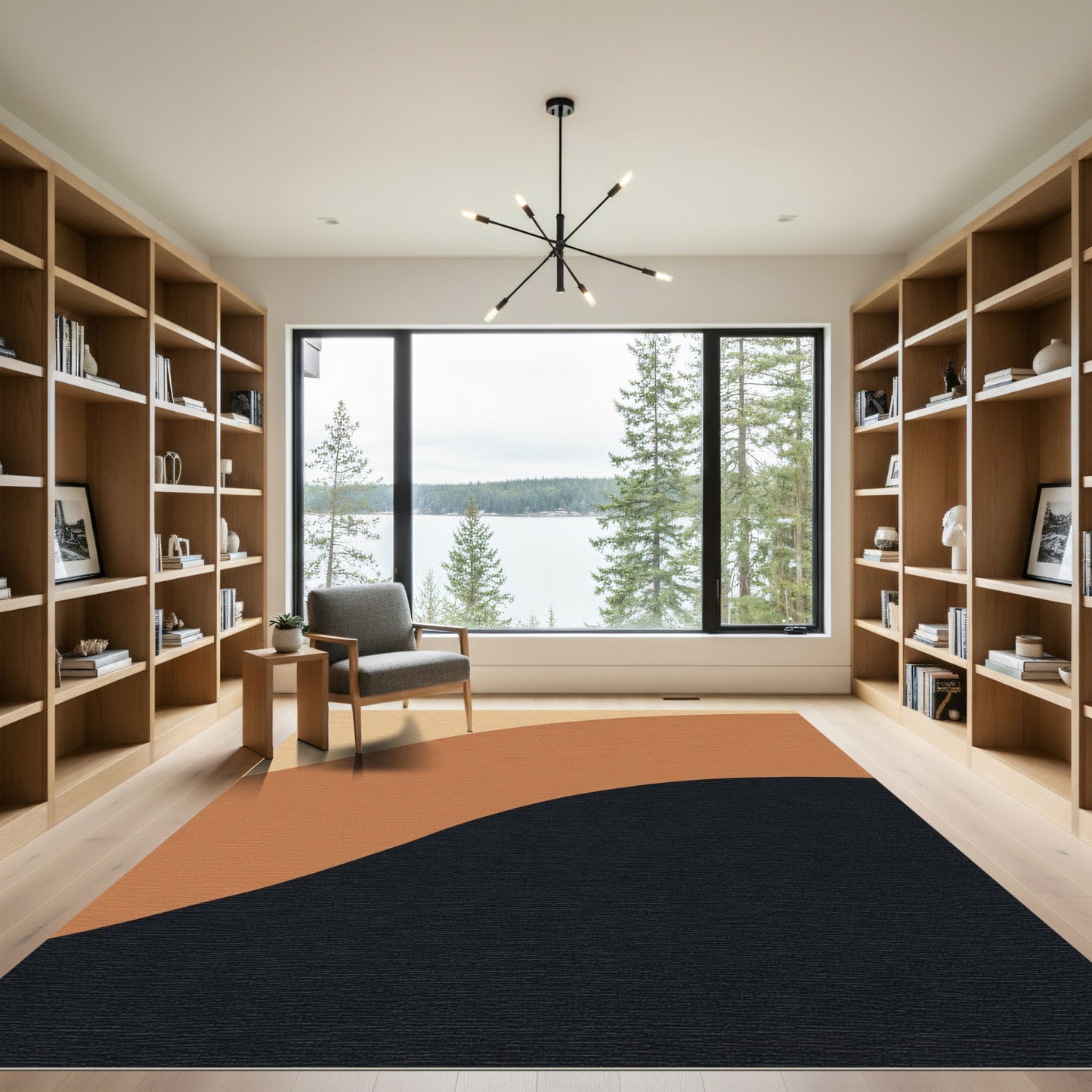 Warm Tones Curved Abstract Waves Rug