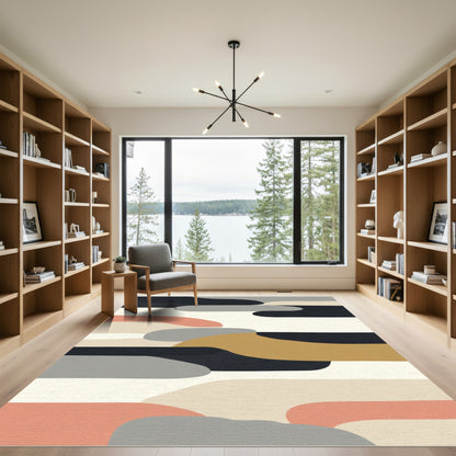 Abstract Ochre Coral Gray Shapes Rug