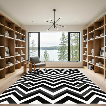 Monochromatic Zigzag Geometric Chevron Rug