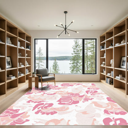 Soft Pink Abstract Floral Blend Rug