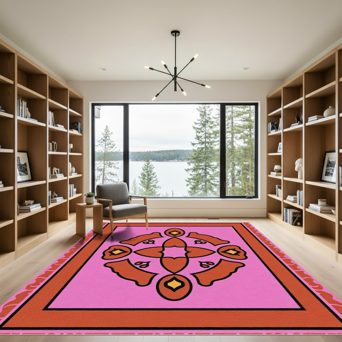 Pink Orange Jewel Medallion Arrangement Rug
