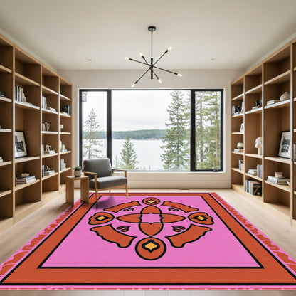 Pink Orange Jewel Medallion Arrangement Rug