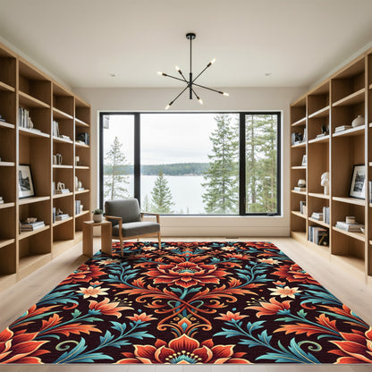 Intricate Terracotta Floral Damask Rug