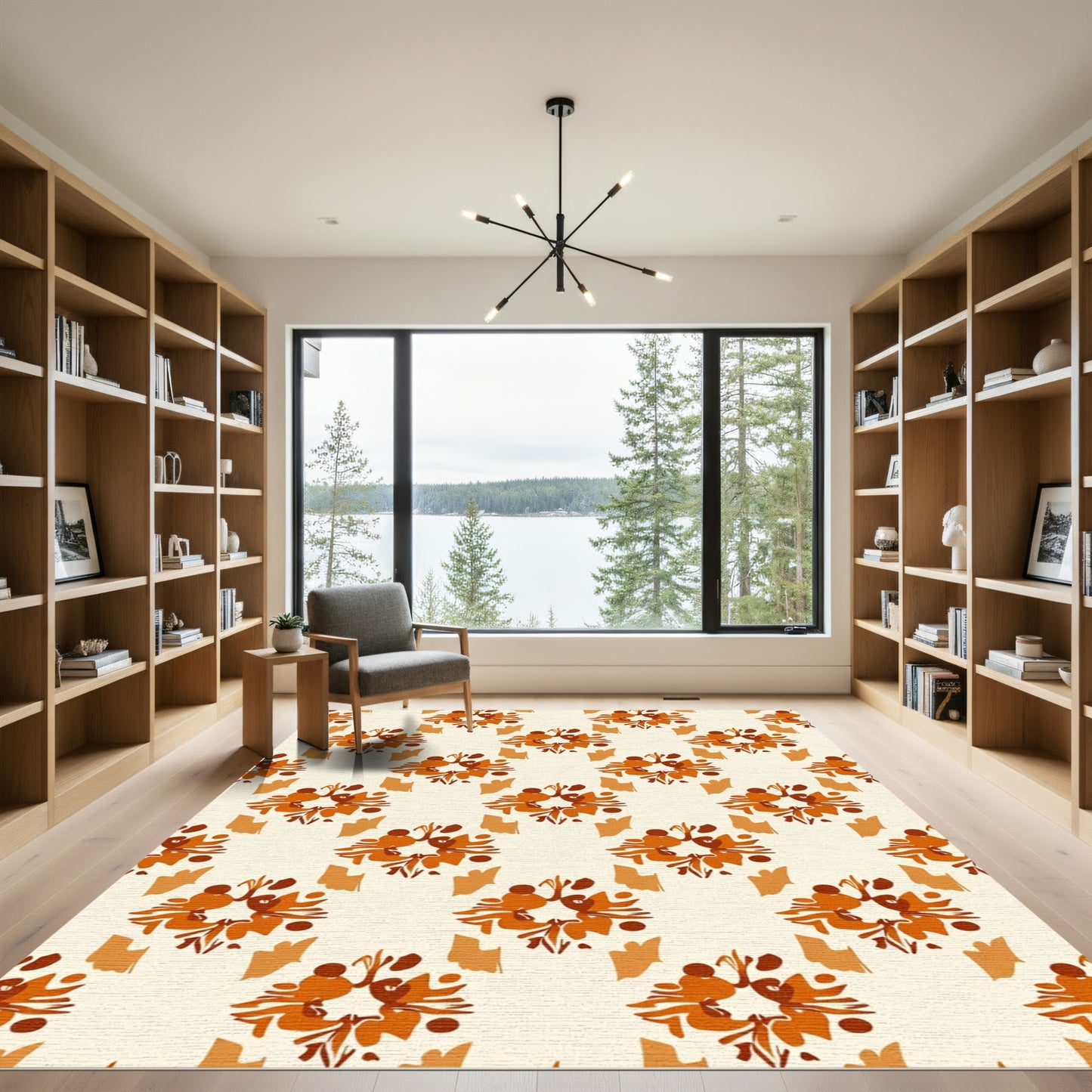 Autumnal Ochre Floral Burst Rug