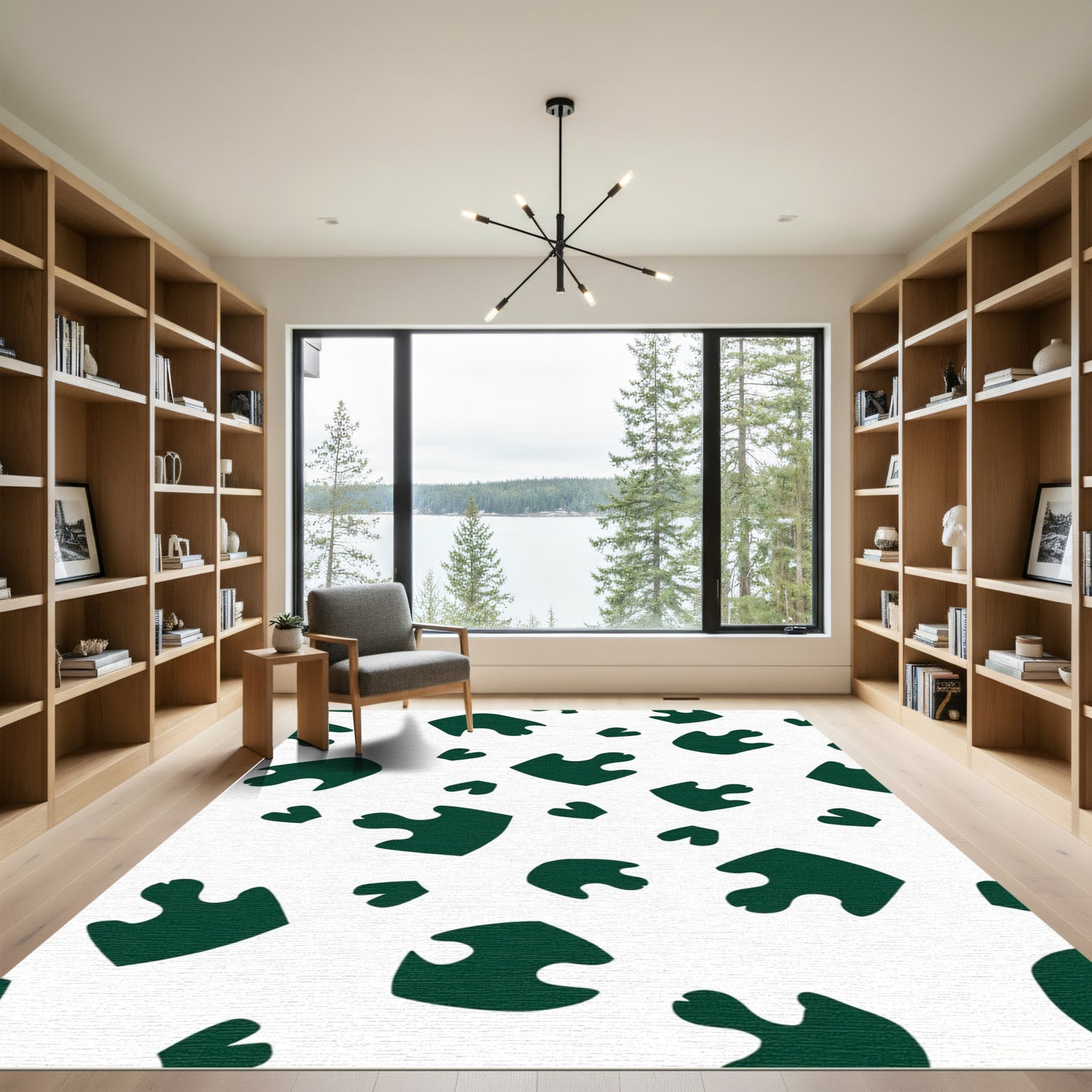Dark Green Puzzle Piece Patchwork Rug