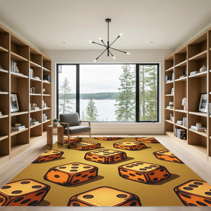Golden Geometric Dice Game Art Rug