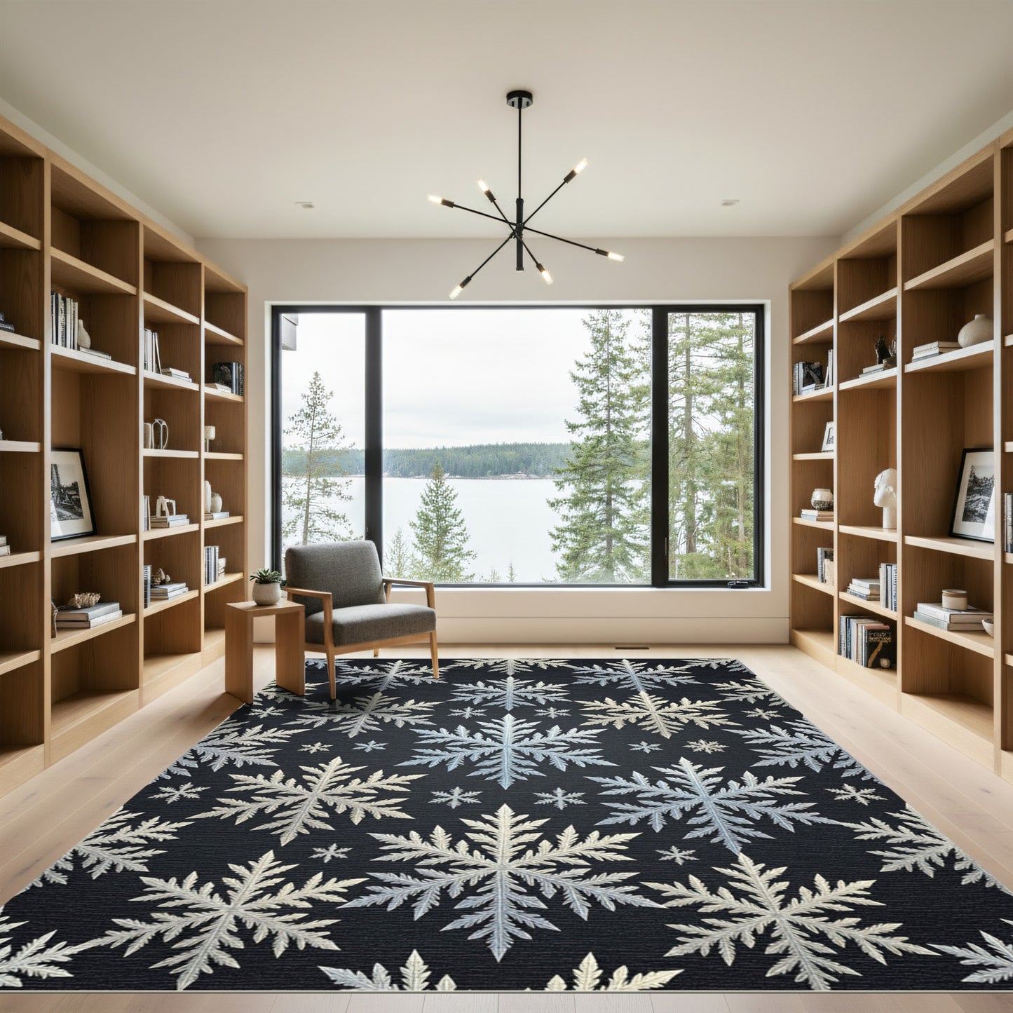 Elegant White Snowflake Winter Frost Rug
