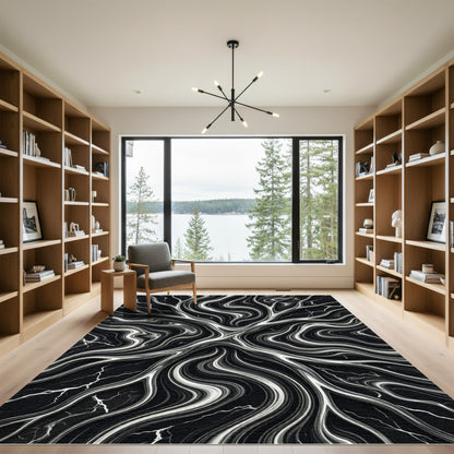 Monochromatic Liquid Marble Swirl Abstract Rug