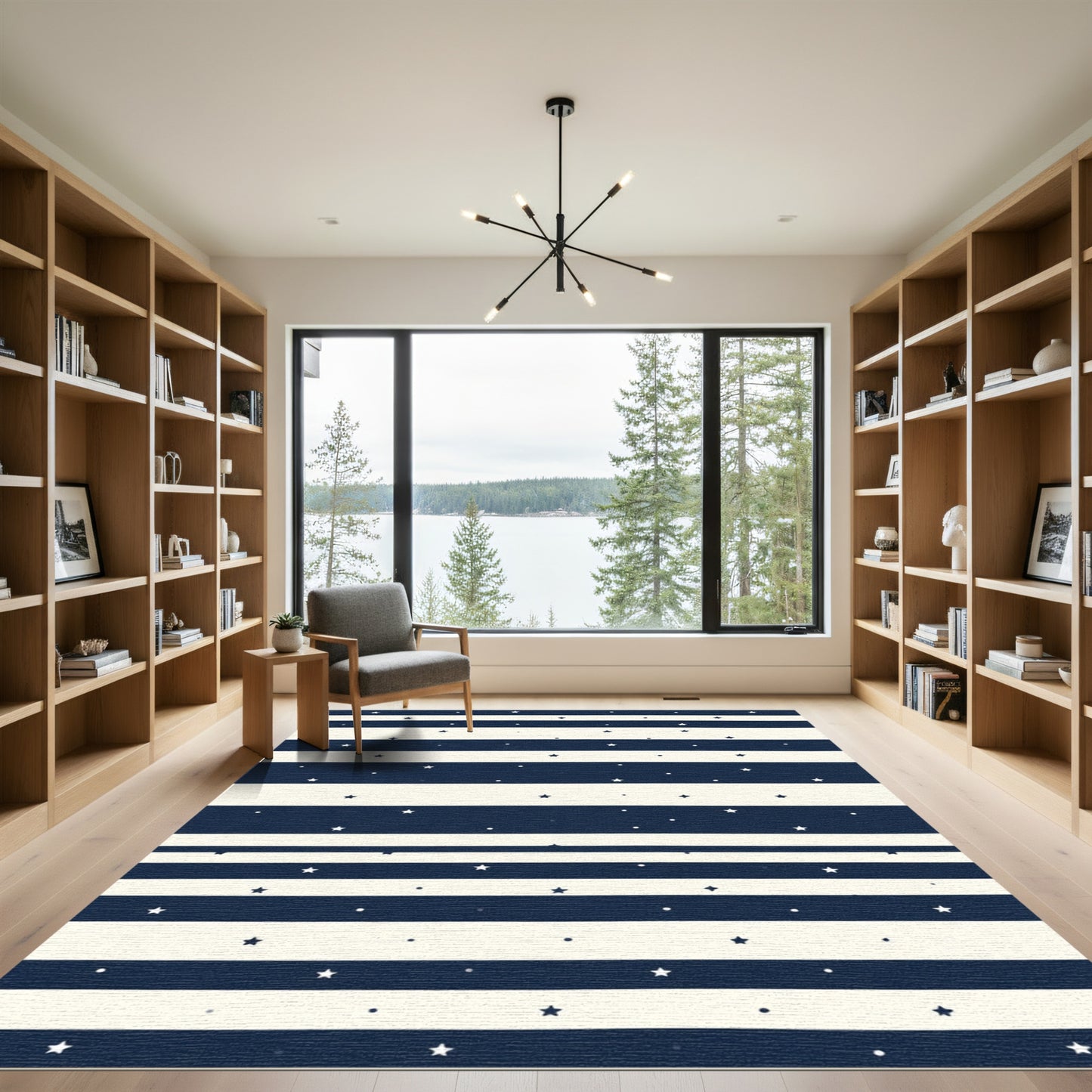 Navy Cream Starry Horizontal Stripe Rug