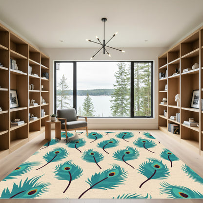 Teal Feather Eye Cream Rug