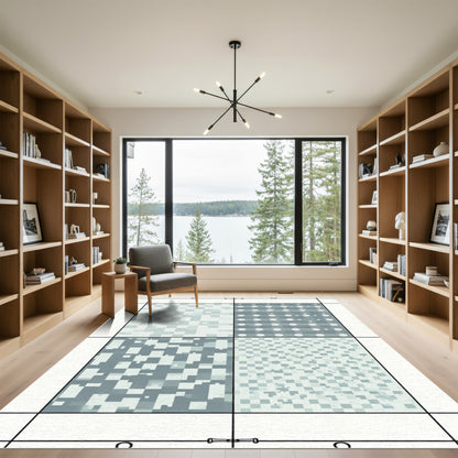 Geometric Ice Blue Pixelated Squares Rug