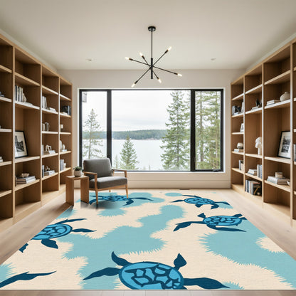 Ocean Blue Sea Turtle Aquatic Swirl Rug