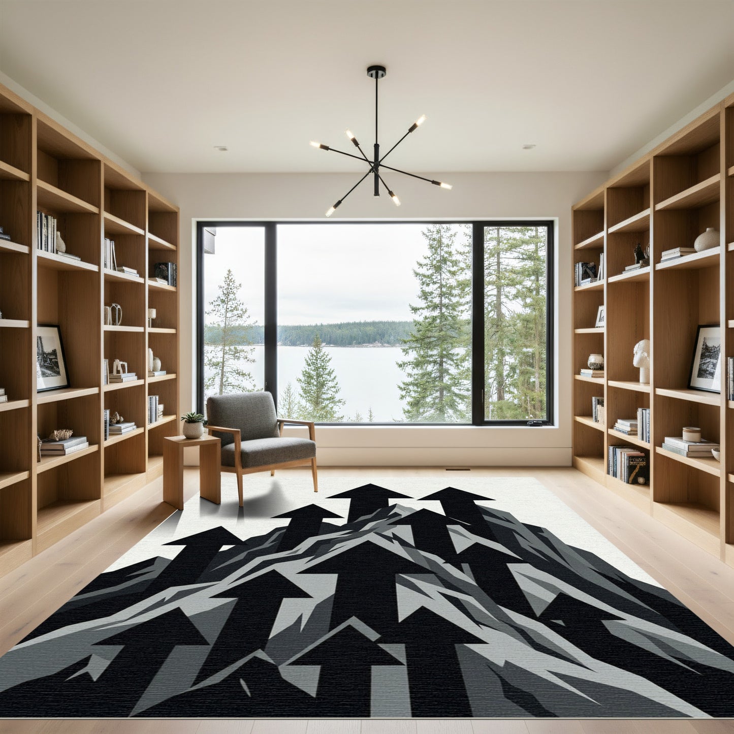 Black Arrows Ascending Mountain Peaks Rug