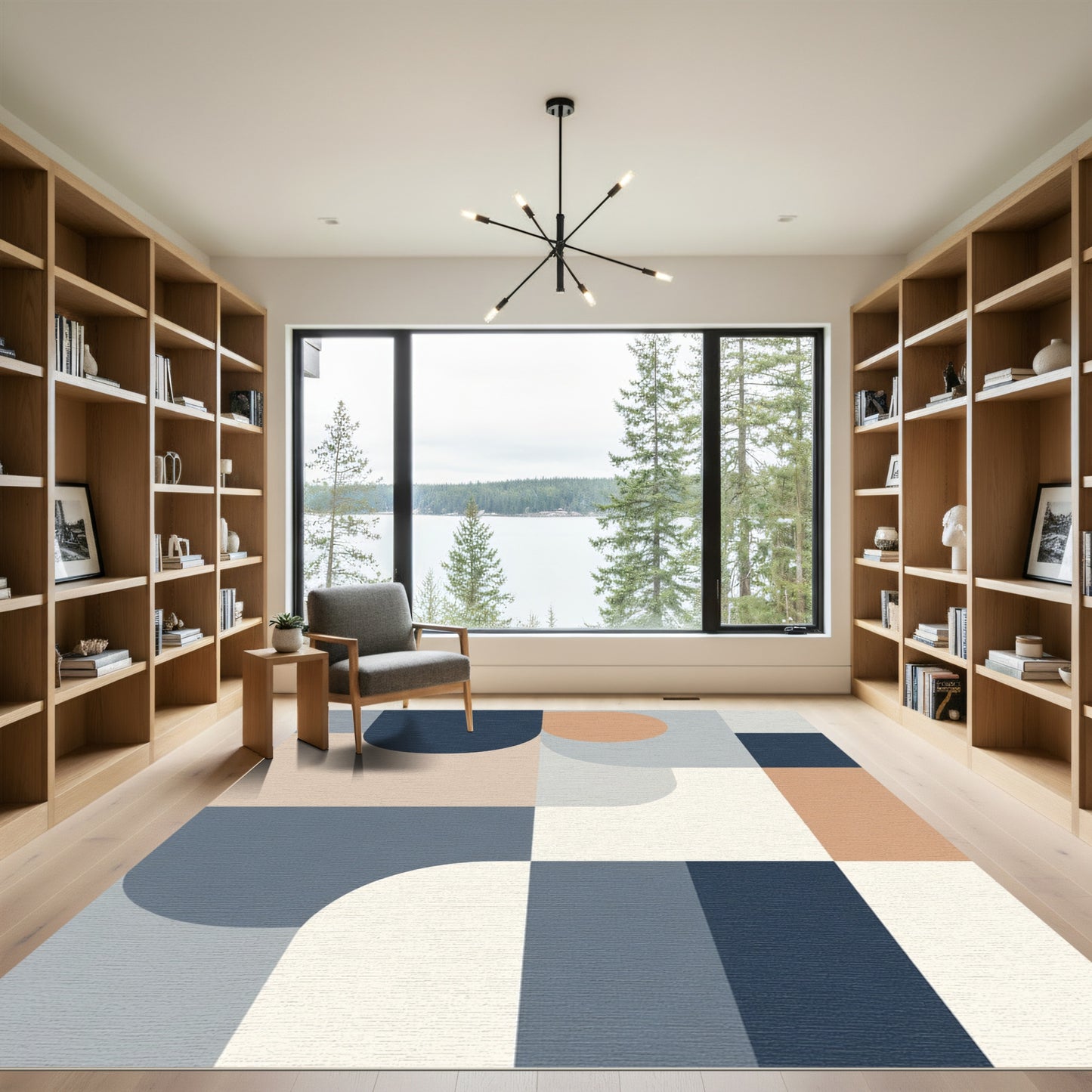Modern Geometric Terracotta Navy Blocks Rug