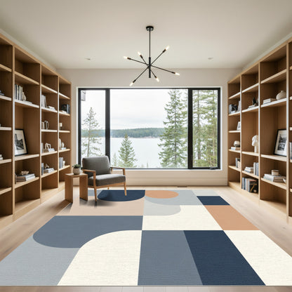 Modern Geometric Terracotta Navy Blocks Rug