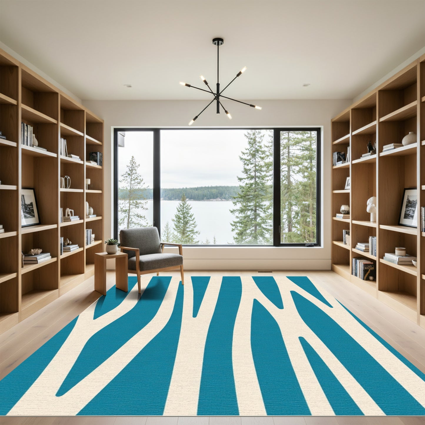 Teal Ivory Organic Stripe Rug