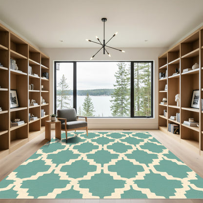 Teal Cream Arabesque Lattice Rug