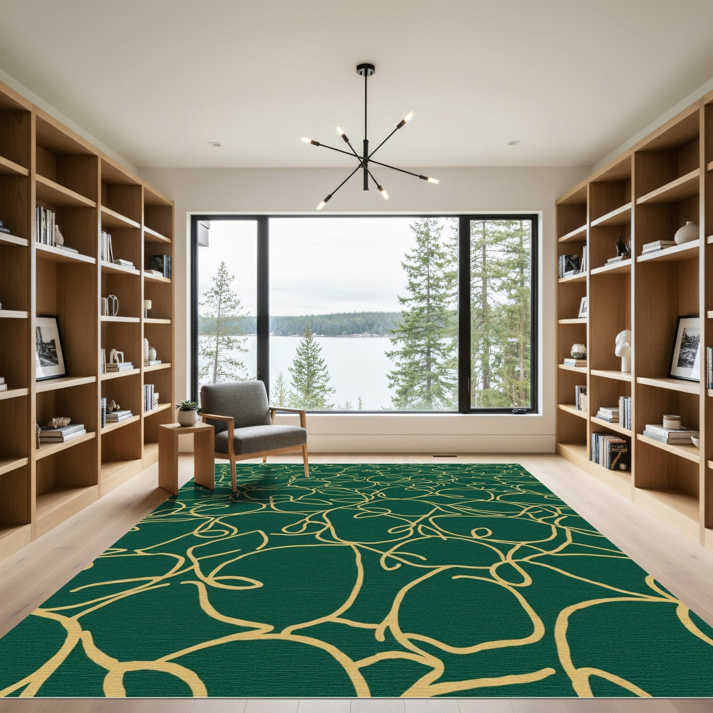 Emerald Green Gold Vine Scroll Rug