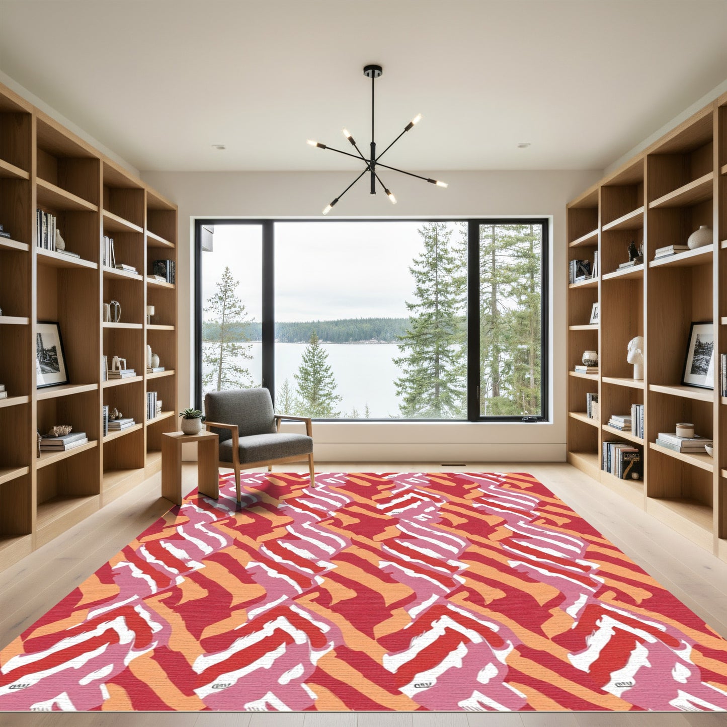 Vibrant Red Pink Orange Swirl Rug