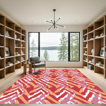 Vibrant Red Pink Orange Swirl Rug