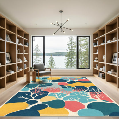 Coastal Coral Reef Abstract Botanical Rug
