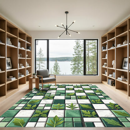Emerald Leaf Mosaic Square Rug