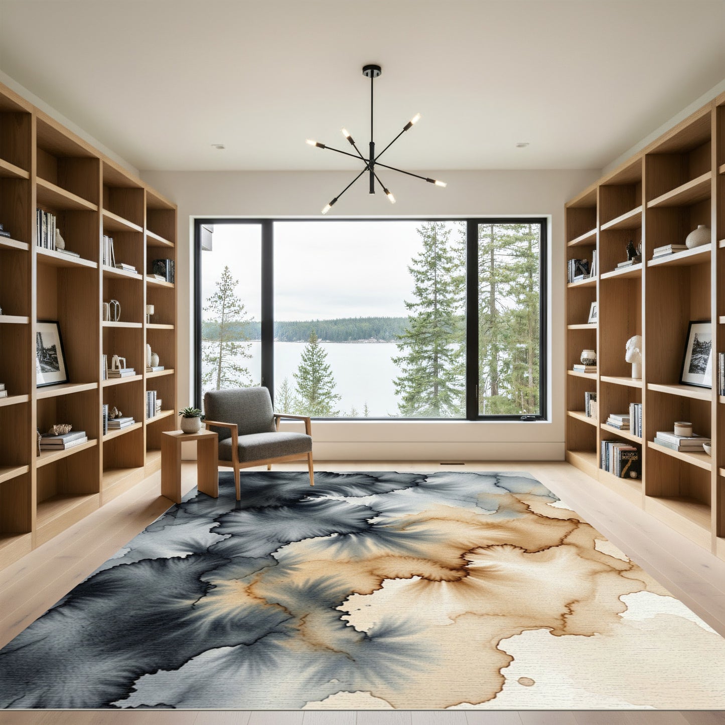 Ethereal Monochrome Ink Abstract Swirl Rug