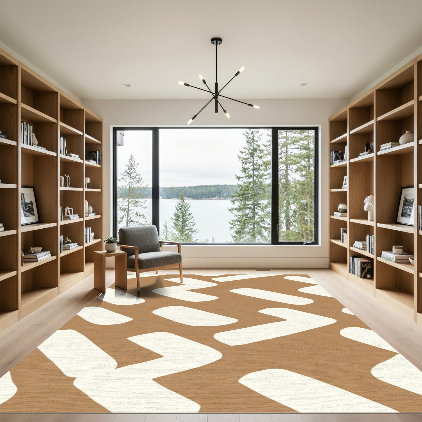 Tan White Abstract Geo Rug