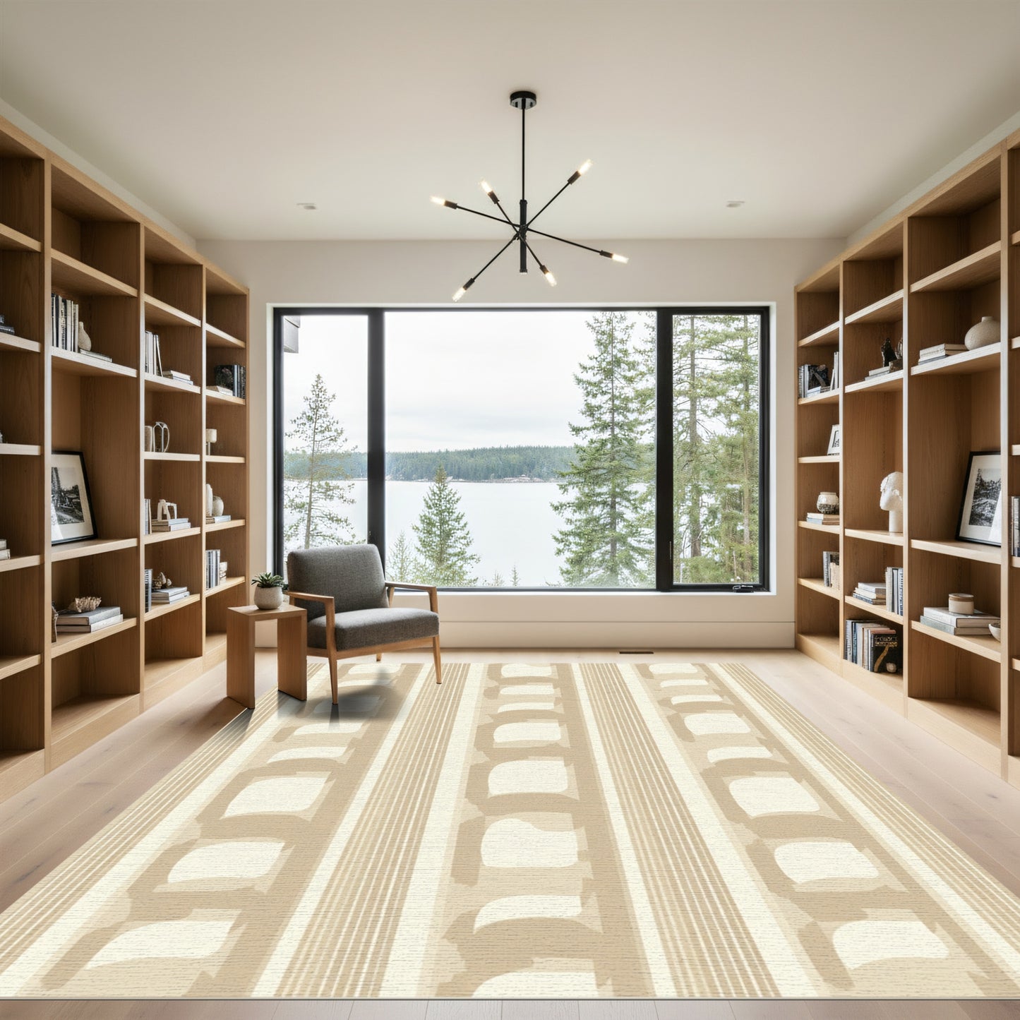 Modern Tan Abstract Vertical Stripe Rug