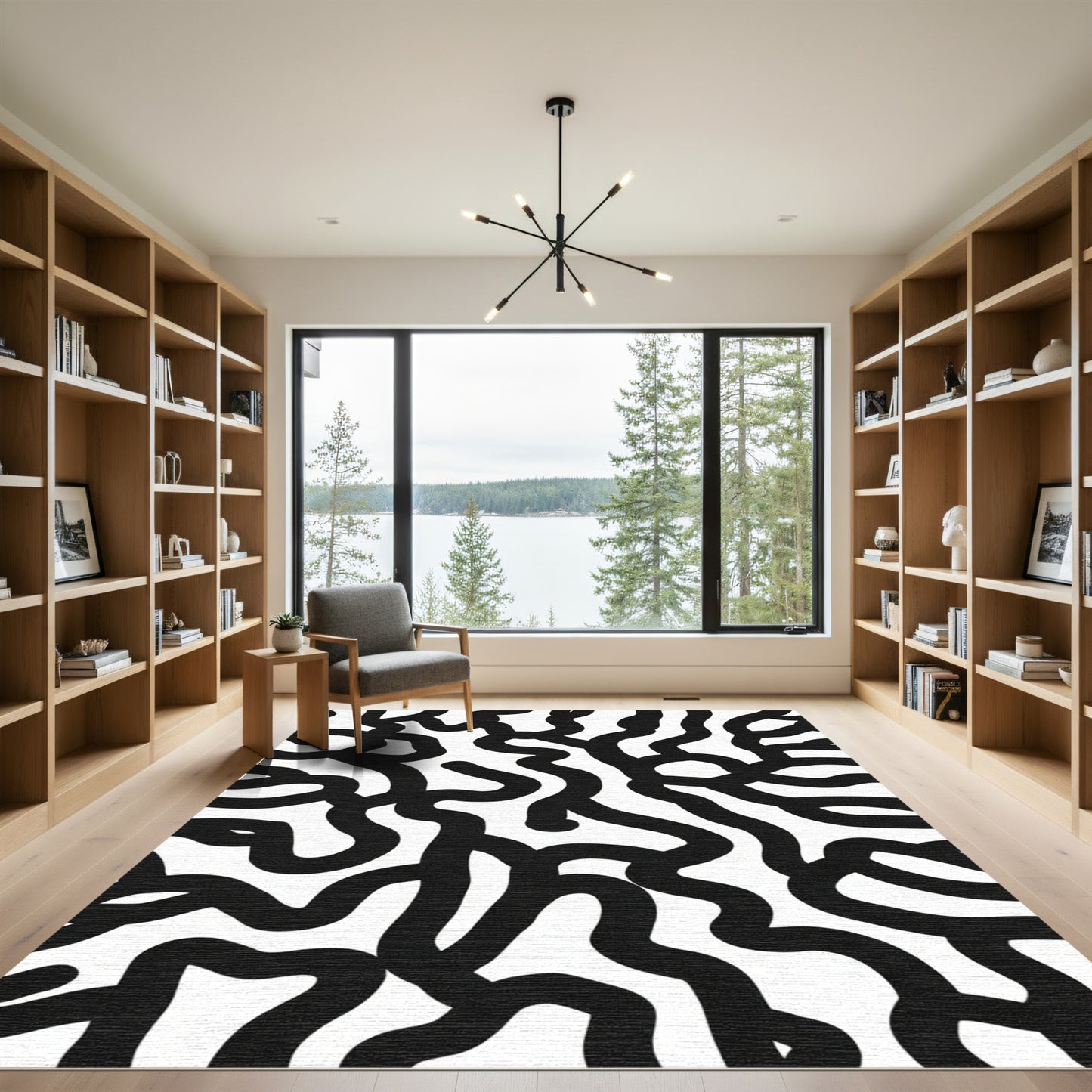 Bold Black Organic Line Art Rug