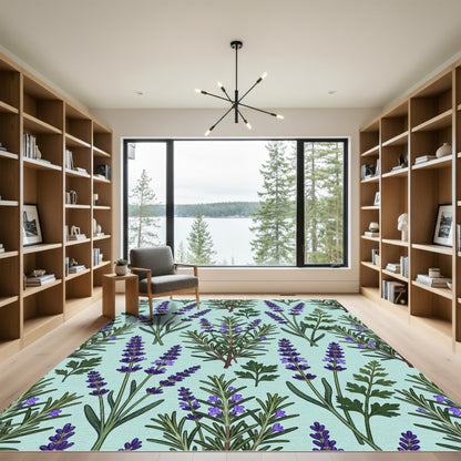 Lavender and Rosemary Botanical Illustration Rug