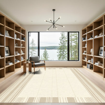 Striped Beige Geometric Window Rug