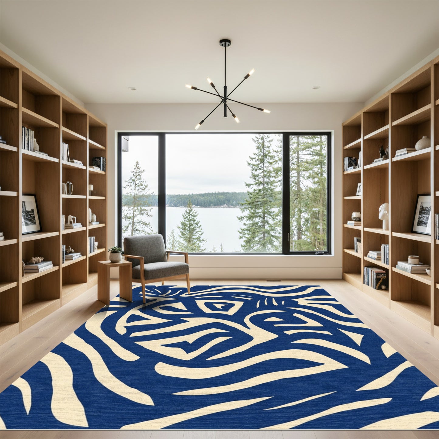 Abstract Indigo Wave Strokes Rug