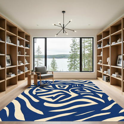 Abstract Indigo Wave Strokes Rug
