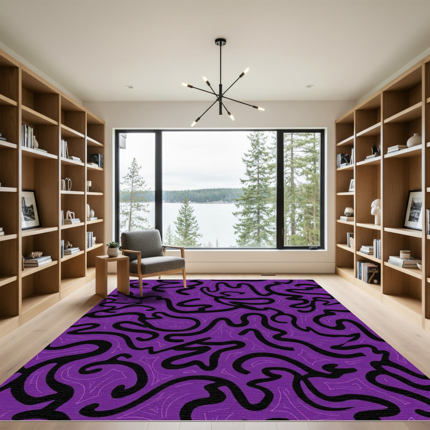Vibrant Purple Black Swirls Abstraciton Rug