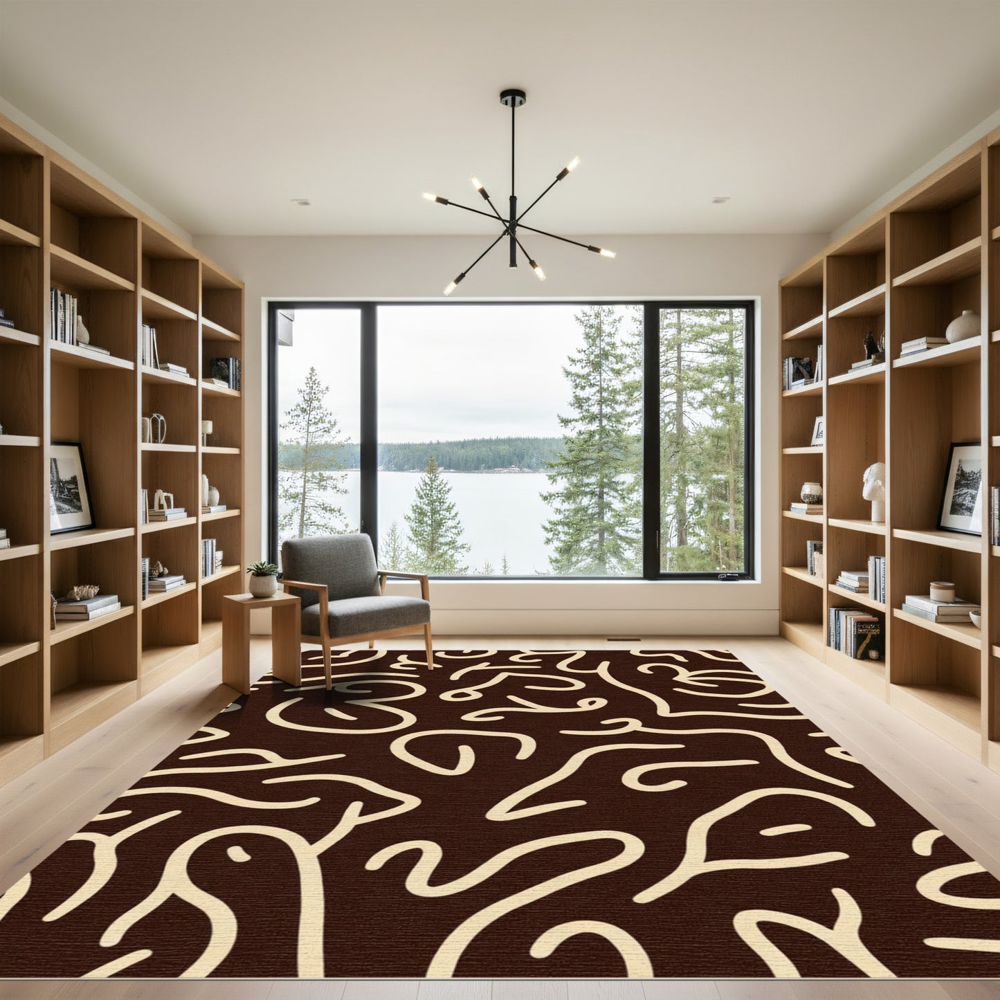 Dark Cream Abstract Swirl Flow Rug
