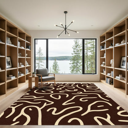 Dark Cream Abstract Swirl Flow Rug