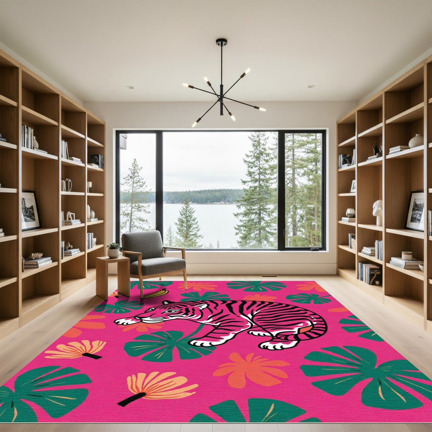 Hot Pink Tiger Floral Jungle Rug