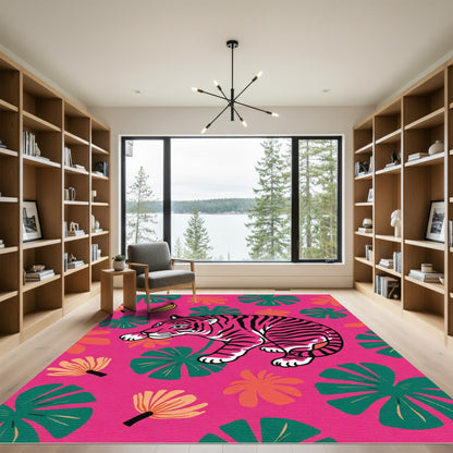 Hot Pink Tiger Floral Jungle Rug