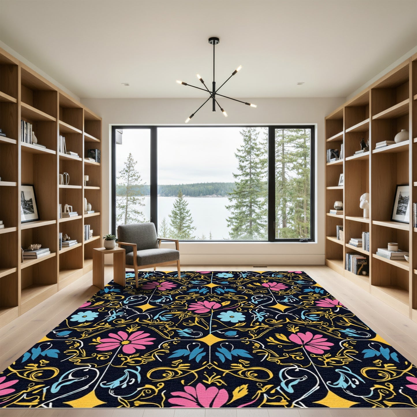Pink Blue Floral Vine Garden Rug