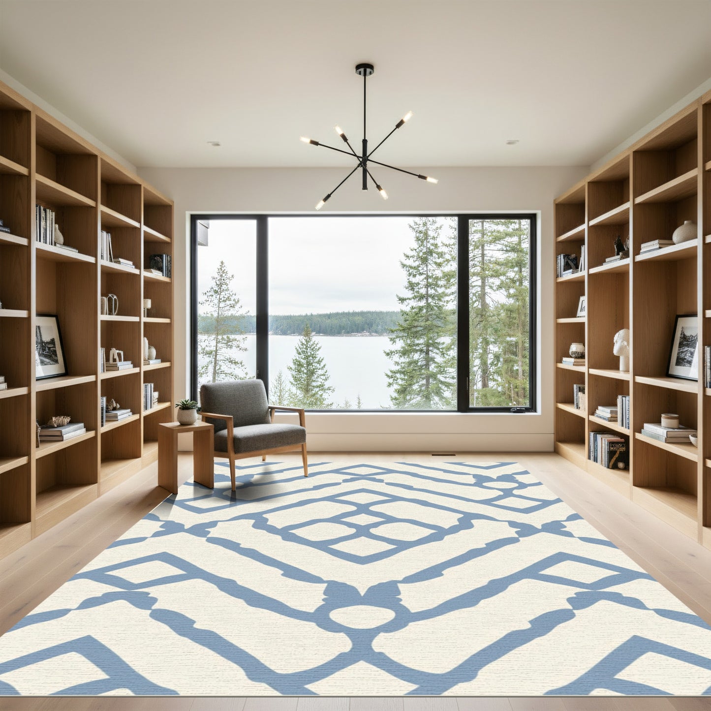 Ceramic Blue Geometric Lattice Rug