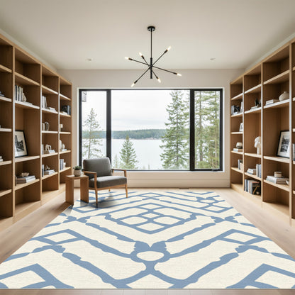 Ceramic Blue Geometric Lattice Rug