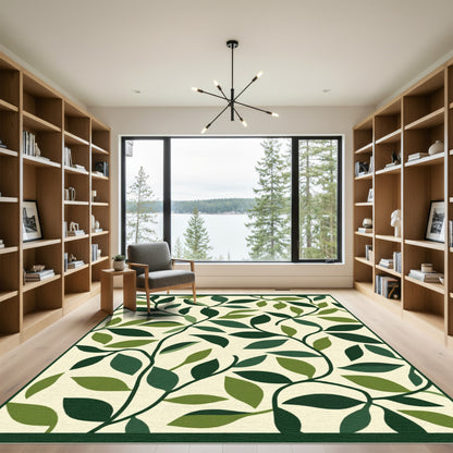 Green Vine Leaf Botanical Print Rug