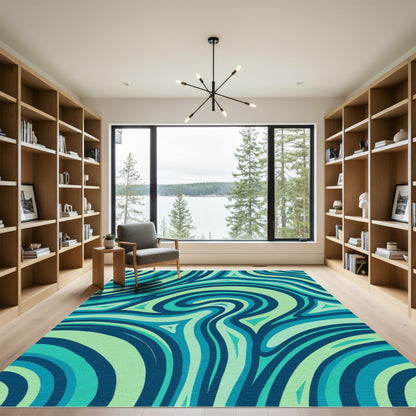 Oceanic Swirl Blue Green Waves Rug