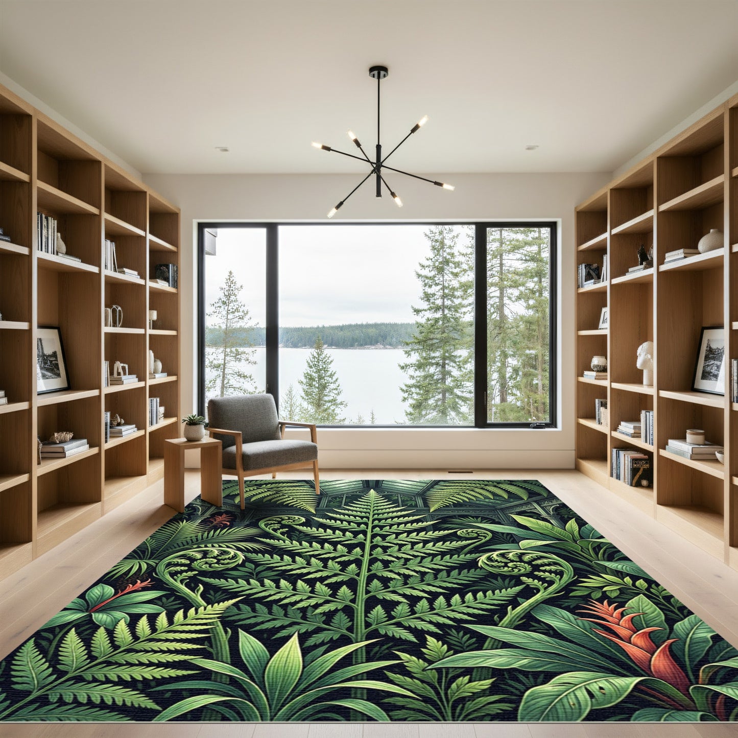 Lush Botanical Fern Greenhouse Illustration Rug